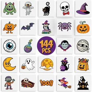 144PCS Halloween Temporary Tattoos for Kids – 24 Unique Child-Friendly Designs, Perforated Sheets – Trick or Treat Party Favors, Classroom Handouts, Exchange Gifts