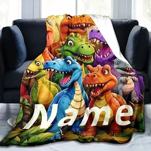 1 Customizable Dinosaur Pattern Flannel Blanket - Super Soft and Hypoallergenic, Perfect for Bedroom, Living Room, Sofa, Office, Travel, Camping - Machine Washable, Comfortable for All Seasons - Perfect Personalized Gift, Dinosaur Room Decoration