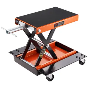 Summervibes VEVOR Motorcycle Lift, 1100 LBS Motorcycle Lift ATV Scissor Lift Jack with Dolly Hand Crank, Center Hoist Crank Stand with Wide Deck Tool Tray for Street Bikes, Cruiser Bikes, Touring Motorcycles