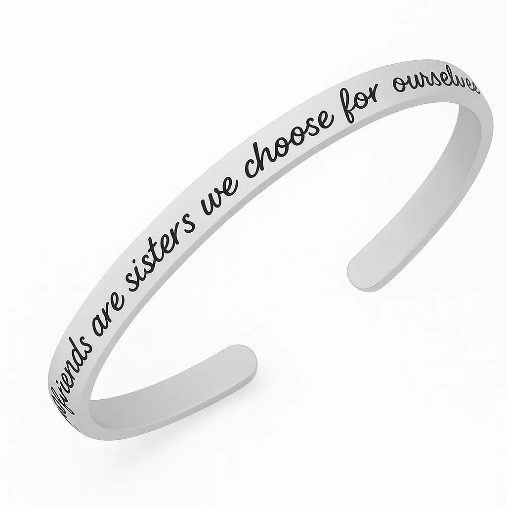 Silver "Girlfriends" Cuff Bracelet