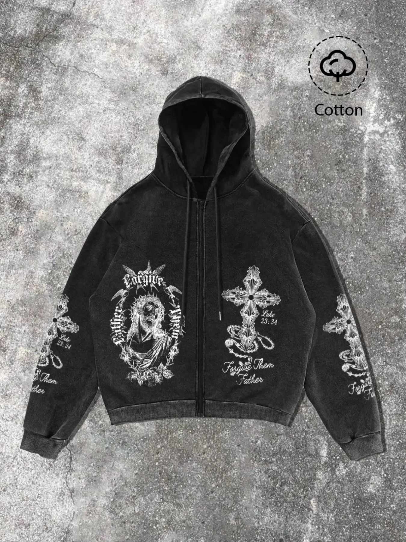 Men's Jesus Pattern Letter Print Zip Hoodie, Casual Regular Fit Long Sleeve Hooded Sweatshirt, Fall & Winter Fashion, Perfect Gift