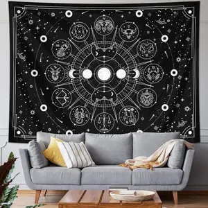 Constellation Pattern Tapestry, 1 Count/2 Counts Starry Sky Moon Phase Sun Space Tarot Card Divination Tapestry, Wall Hanging Decor for Home Living Room Bedroom