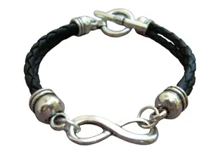 Double Strand Black Braided Leather Infinity Bracelet