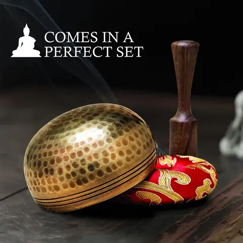 Nepal Singing Bowl Set , Unique Spiritual Gifts for Women and Men, Meditation Sound Bowl Handcrafted in Nepal for Yoga,Mindfulness, Chakra Healing,  and Stress Relief