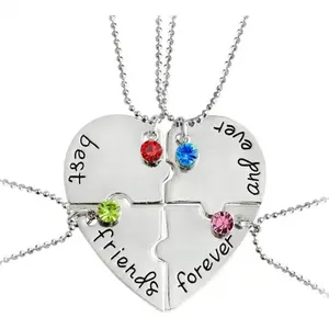 Best Friends Forever and Ever Necklace with Crystal Broken Heart Charm Pendant Set Friendship Necklace