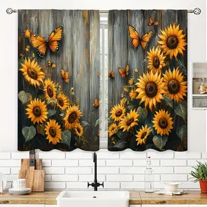 2pcs Sunflower Garden with Butterflies Kitchen Printed Curtains Small Short Cafe Curtain Rod Pocket Bathroom Curtain Treatments Tiers Kitchen Living Room Office Bedroom Home Decor 39.9x27.5 Inch LW430CL9