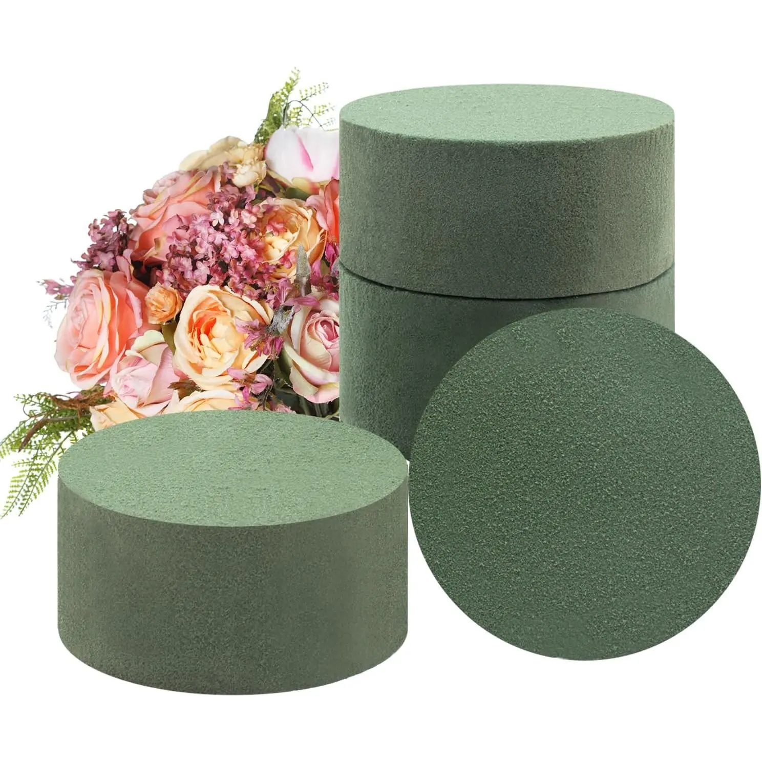 4-Pack Round Floral Foam Blocks - 3.15"x3.15"x1.57", Versatile Use Wet/Dry Floral Arrangement Supplies, Durable Home Decor Crafts for Fresh & Artificial Flowers