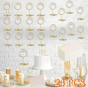 24 Pcs Premium Mini Table Number Holders and 24 Pcs Place Cards with Gold Foil Border, Place Card Holder, Table Sign Stand, Photo Picture holders for Centerpieces, Wedding, Party, Birthday
