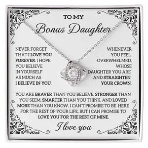 To My Bonus Daughter, Bonus Daughter Gift From Bonus Mom, Sentimental Gift Stepdaughter Graduation Gift Card, Stepchild Gifts, Mother's day Gift Necklace With Meaningful Message Card Inside & Box