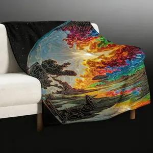 Mind-Blowing Psychedelic Cosmic Landscape Flannel Blanket – Soft Warm Throw for Trippy Home, Dorm & Space Art Decor