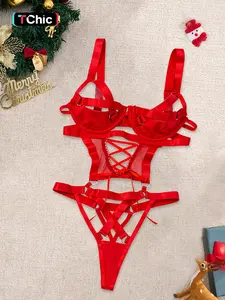 Christmas Sexy Tight-Fit Bodysuit Lingerie with Underwire Support, Plain Color, All-Seasons Wear, European Style, Perfect for Parties & Events