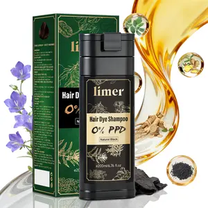 Limer Natural Black PPD-Free Hair Dye Shampoo, Ammonia-Free, Gray Coverage, Herbal Ingredients, Natural Hair Health, Easy Application