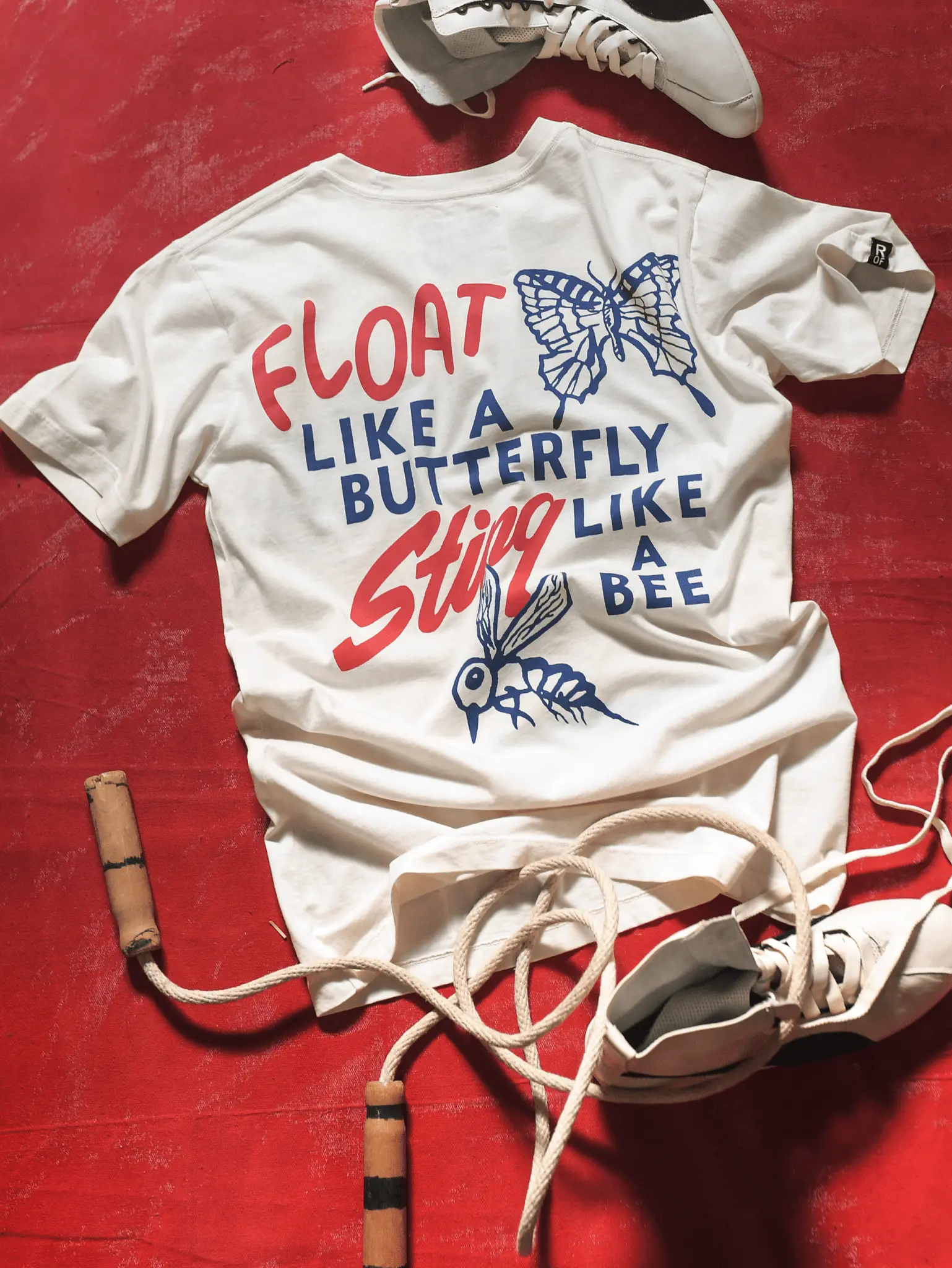 Men's Cotton Short-Sleeve Round Neck Graphic T-Shirt - Officially Licensed Muhammad Ali 'Float' Boxing Quote Butterfly Bee Licensed Print, Casual Menswear Top, Machine Wash Cold, One Size, Clothes, Digital Print