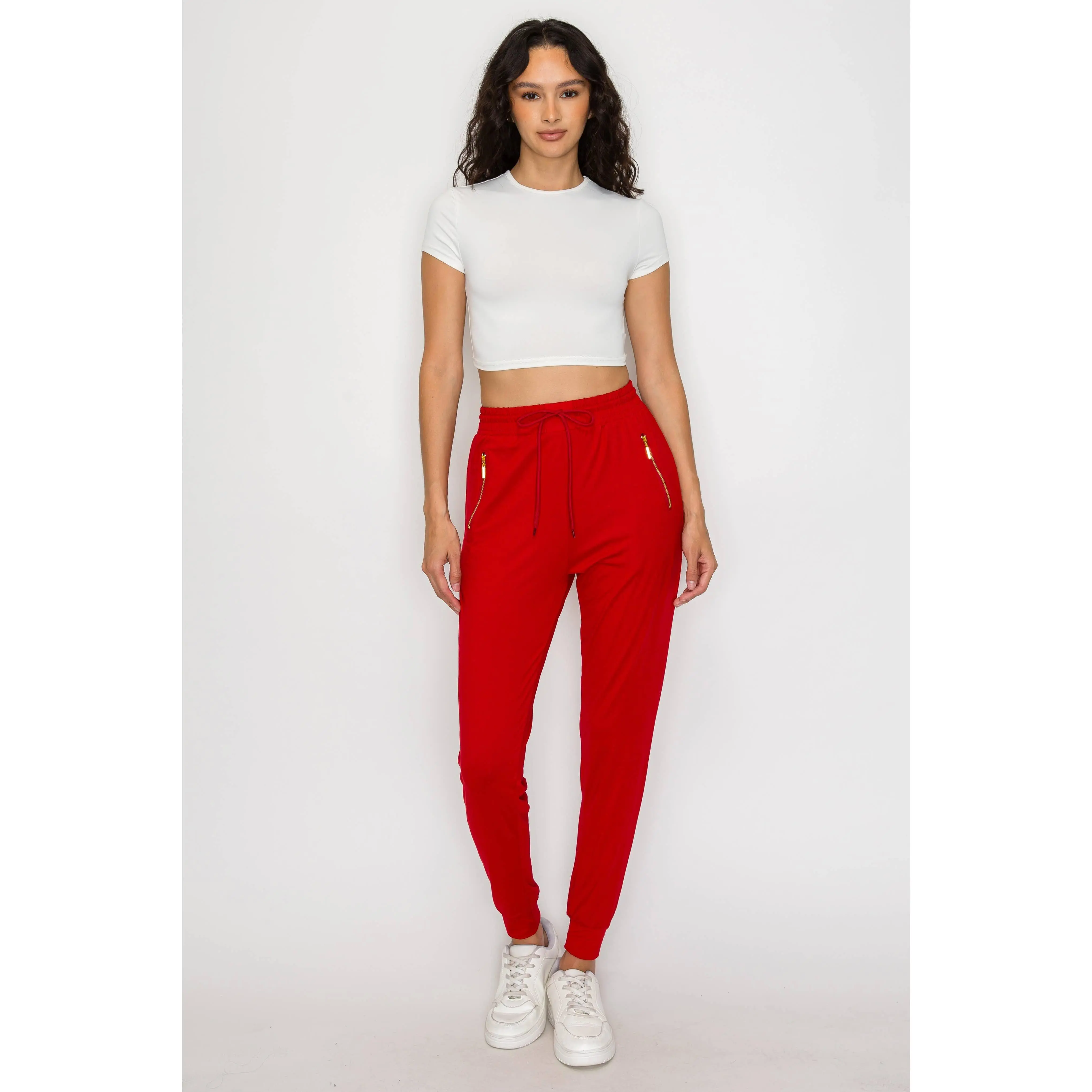 Gold Zipper Trim Joggers with Drawstring
