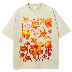 Orange Cat Unisex Vintage Washed Shirt, Graphic Tee, Unisex Fashion, Full Color, Full Size, For Men, For Women