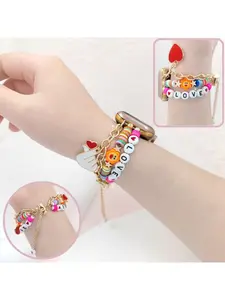 Soft Clay Love Letter Design Bracelet, Blessed Beaded Chain Watch Band, Compatible with Applewatch Series Ultra 3/2 Se 11-1, Elegant Style