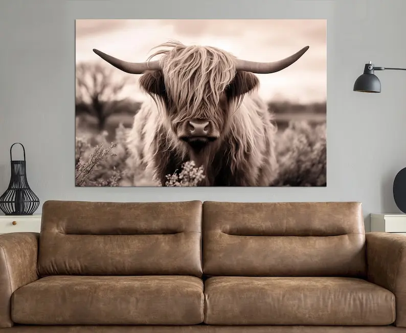 Highland cow wall art Cow Farm Animal Rustic wall decor Farmhouse art decor Animals print Scottish cow wall art