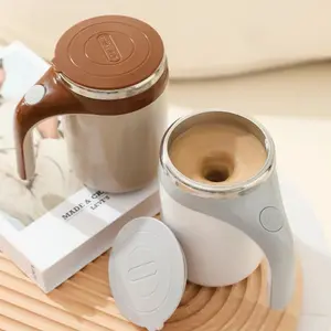 CoffeeCup 380ml Electric Coffee Mug with Lazy Rotating Magnet Design Stainless Steel Automatic Stirring Reusable Travel Mug White for Coffee Lovers - Beverage