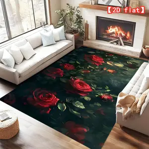 2D flat large hit velvet carpet red rose flower art work, living room, bedroom, entrance modern home, atmospheric decoration carpet, Home Decor Rug, Decorative Rugs