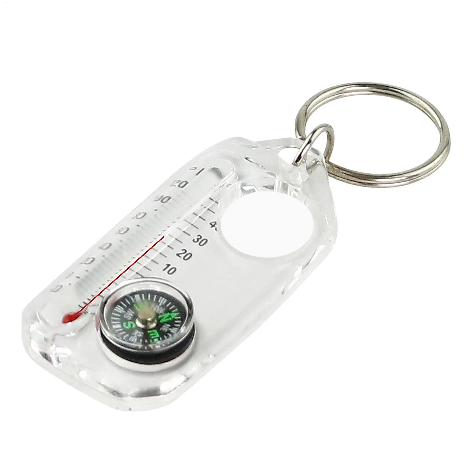 Glow-in-the-Dark Multi-Functional Survival Compass Keychain with Fixed Keyring - Portable ABS Plastic Tool, -20°C to +48.9°C Temperature Thermometer, Durable for Sports, Hiking Camping Navigation