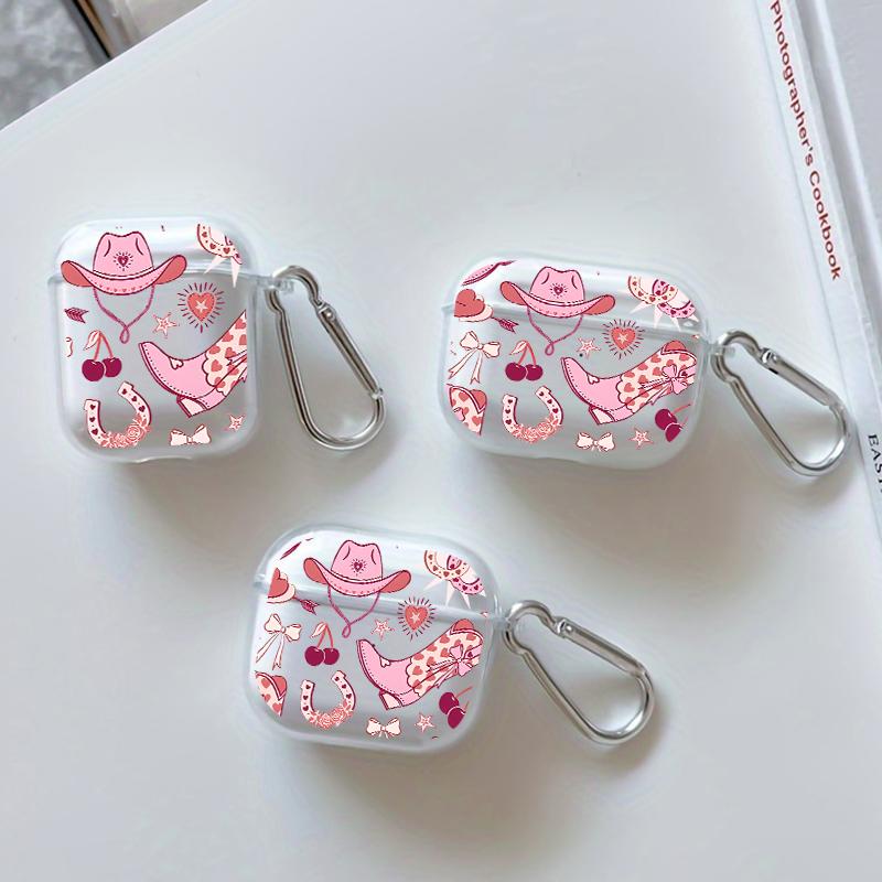 Pink Cowgirl Dream Pattern TPU Soft Protective Case for Apple AirPods 4/3/2/1/Pro/Pro2 Transparent Earphone Cover with Keychain Attachment