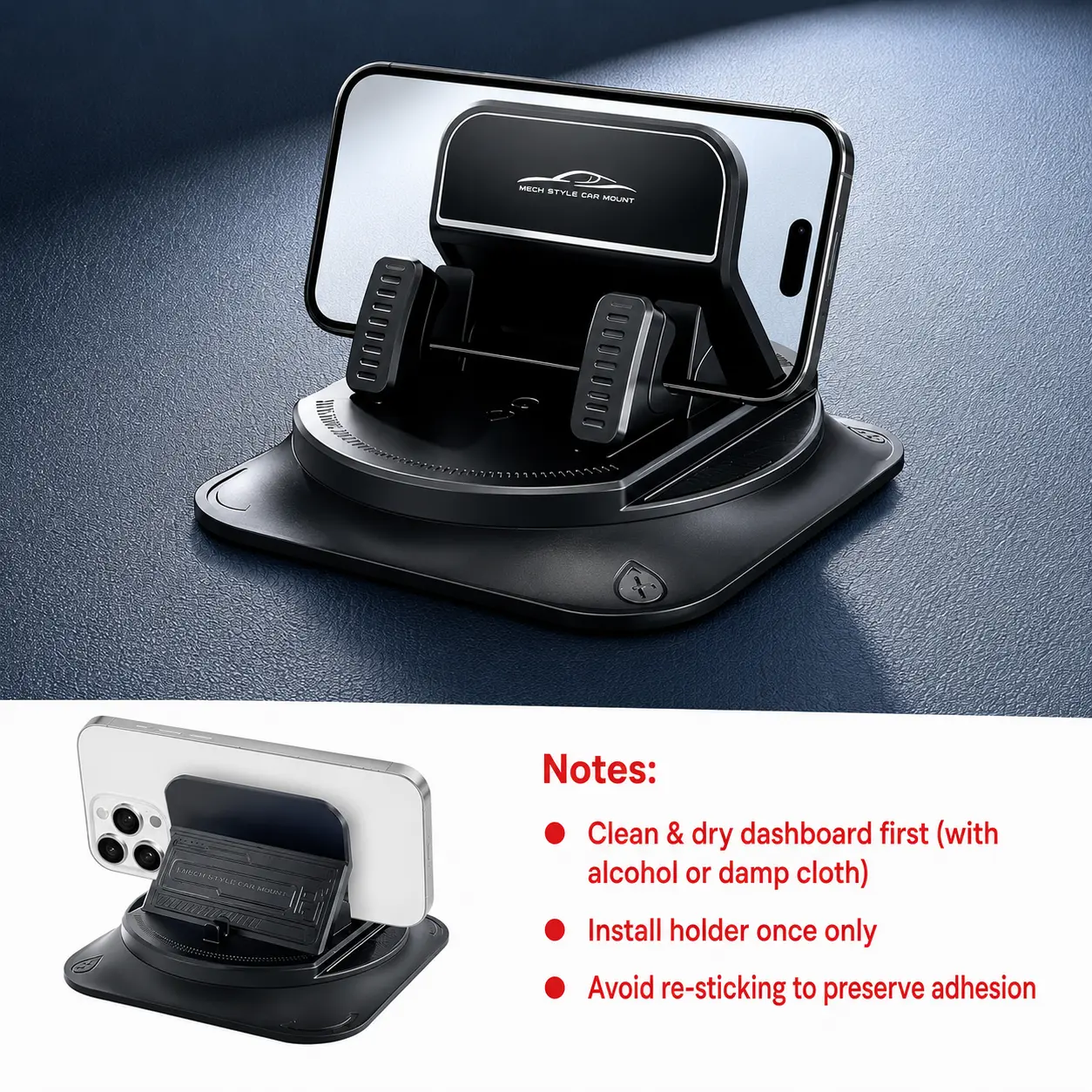 Ultra Stable 360° Rotation Dashboard Car Phone Holder, Sedan SUV Daily Hands-Free Driving GPS Navigation Use, Multi-Angle Adjustable Cell Phone Support Bracket, Wide Compatibility Easy Install Auto Supply