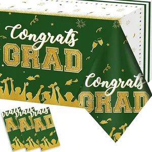 Set of 3 Graduation Tablecloths Class of 2024 Congrats Grad Black Graduation Party Tablecover Decorations Party Supplies Large Size Plastic 54"x108"