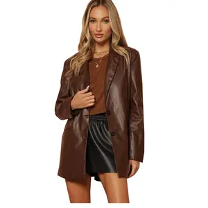 Women's Brown or Black Faux Leather Blazer - Perfect for Any Occasion