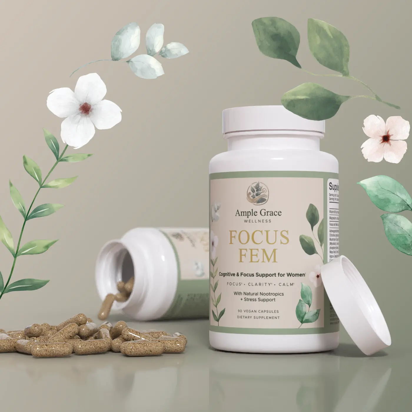 Women’s Focus & Clarity Supplement- Wellness Focus FEM | Stress Relief & Hormone Balance | 90 Vegan Capsules | Natural Brain Support | Dietary Supplement- by Ample Grace
