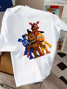 Boys' Casual Cartoon Bear Print Short Sleeve T-Shirt, Loose-Fitting Outdoor Fashion, Trendy Boys' Tee, No Zipper, Without Button