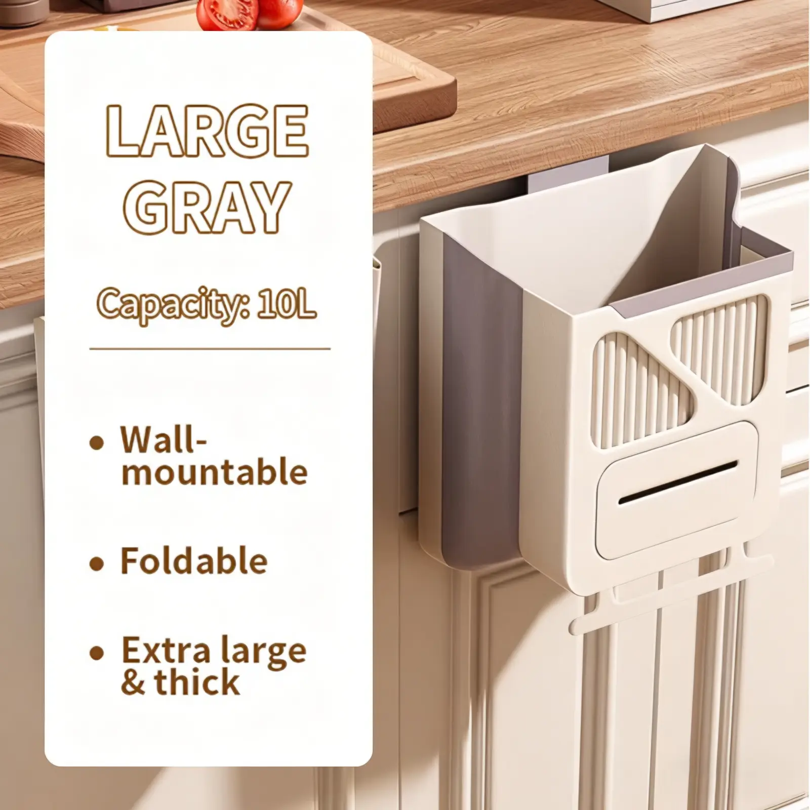 Foldable Hanging Kitchen Trash Can, Space-Saving Cabinet Organizer, Collapsible Garbage Bin for Kitchen & Bathroom