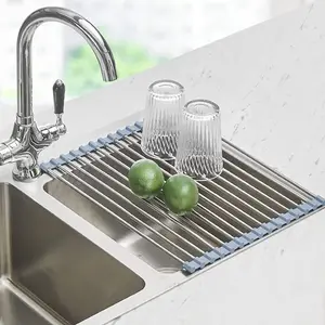 Roll Up Dish Drying Rack, Over The Sink Dish Drying Rack Kitchen Rolling Dish Drainer, Foldable Sink Rack MatDrying Rack for Kitchen Sink Counter Storage 17.5x11.8