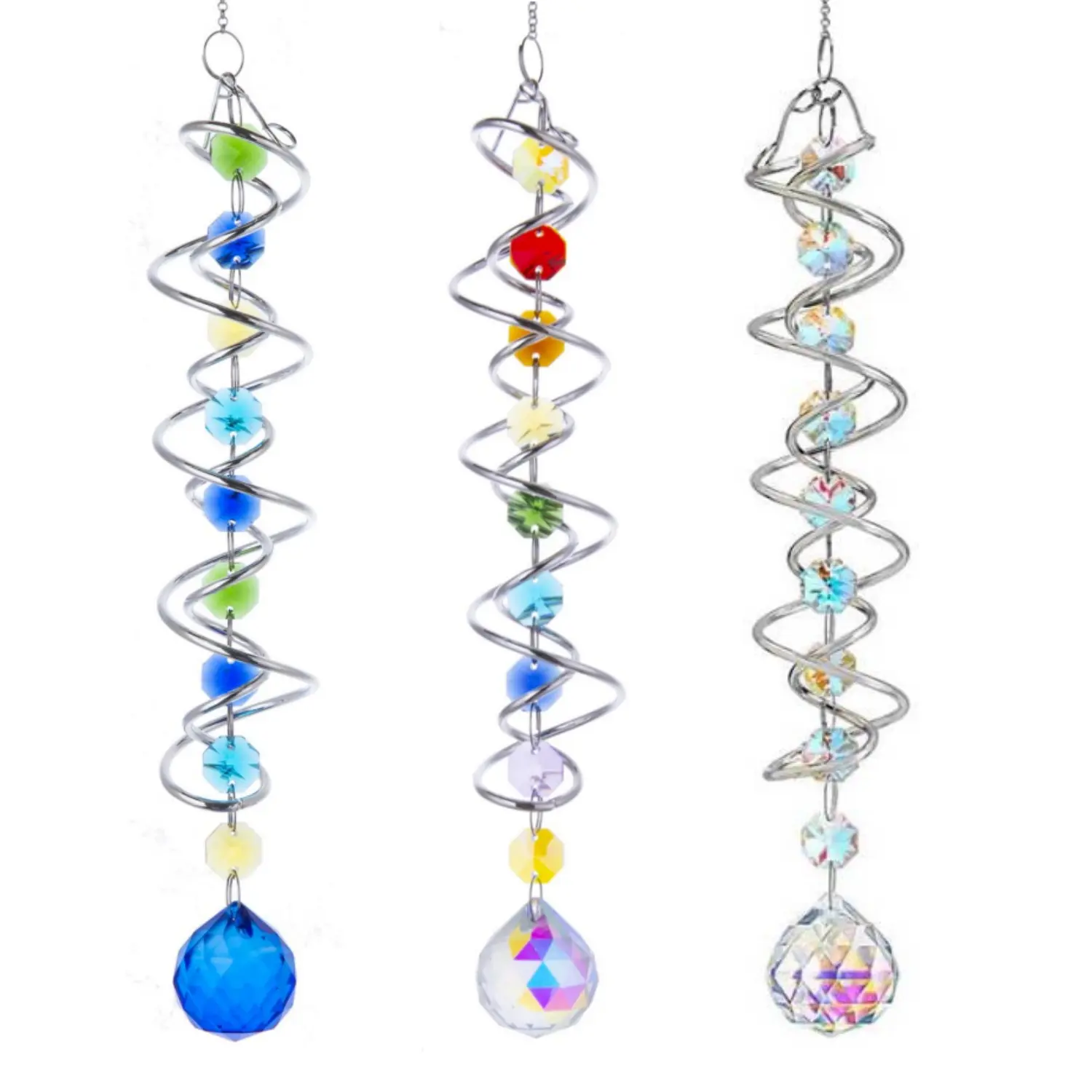 3Pcs Crystal Suncatcher Gazing Ball Spiral Wind Spinner Garden Decor | Crystal Sun Catcher Wind Spinner with Spiral Tail Gazing Ball Hanging for Indoor Outdoor Garden Patio Yard Home Decor - Home Improvement.
