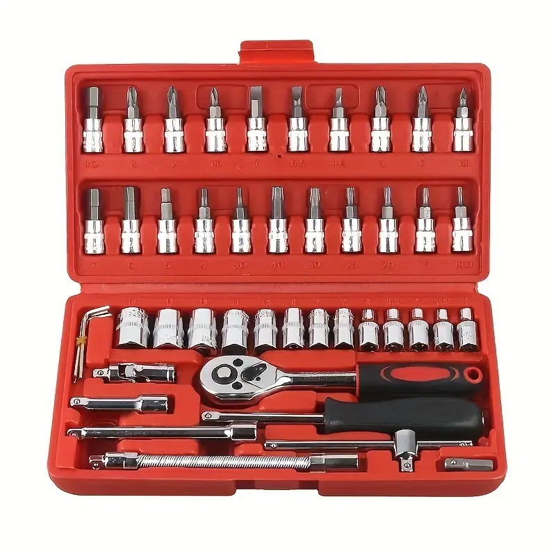 46-Piece Compact Combination Socket Wrench Set with Sockets, Wrenches, and Allen Keys