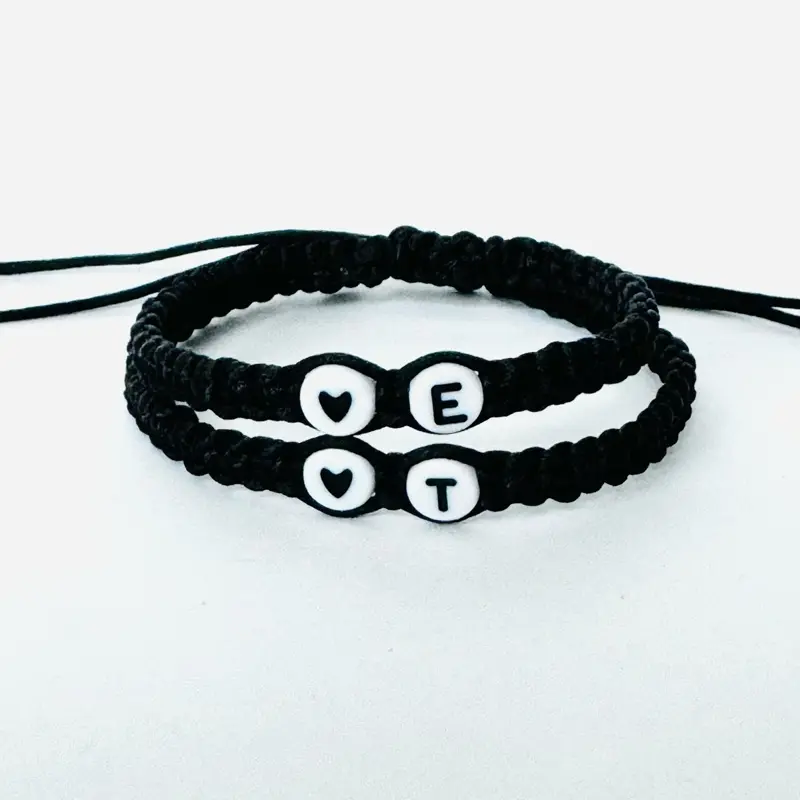 Initial Heart Black String Macrame Bracelets - A-Z Letters, Adjustable Sliding Knot, Fashionable Heart Shaped Bracelet, Jewelry Accessory for Female, Male Daily Wear