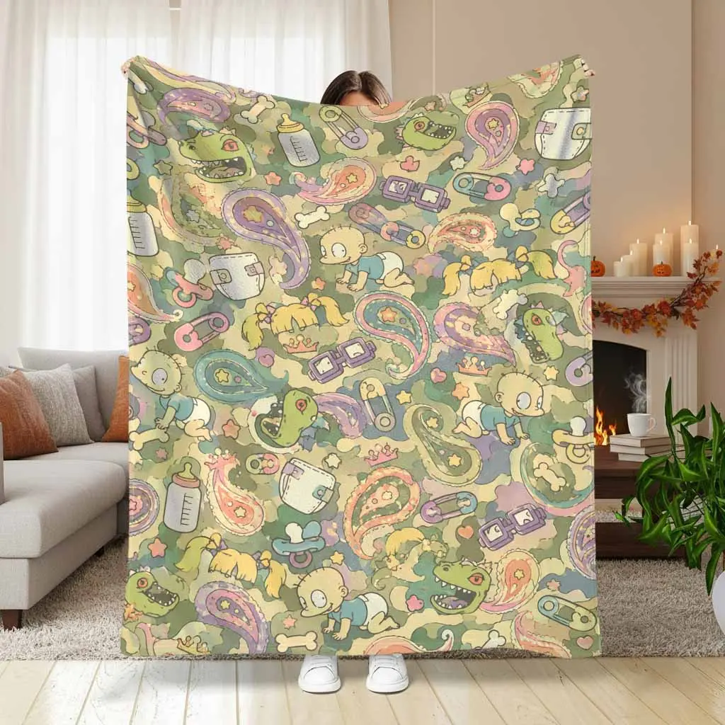 Vintage 90s Cartoon Classic Paisley Print Flannel Blanket Nostalgic Character Plush Throw Ultra Soft Cozy Couch Bedding Retro Living Room Decor Millennial Holiday Gift