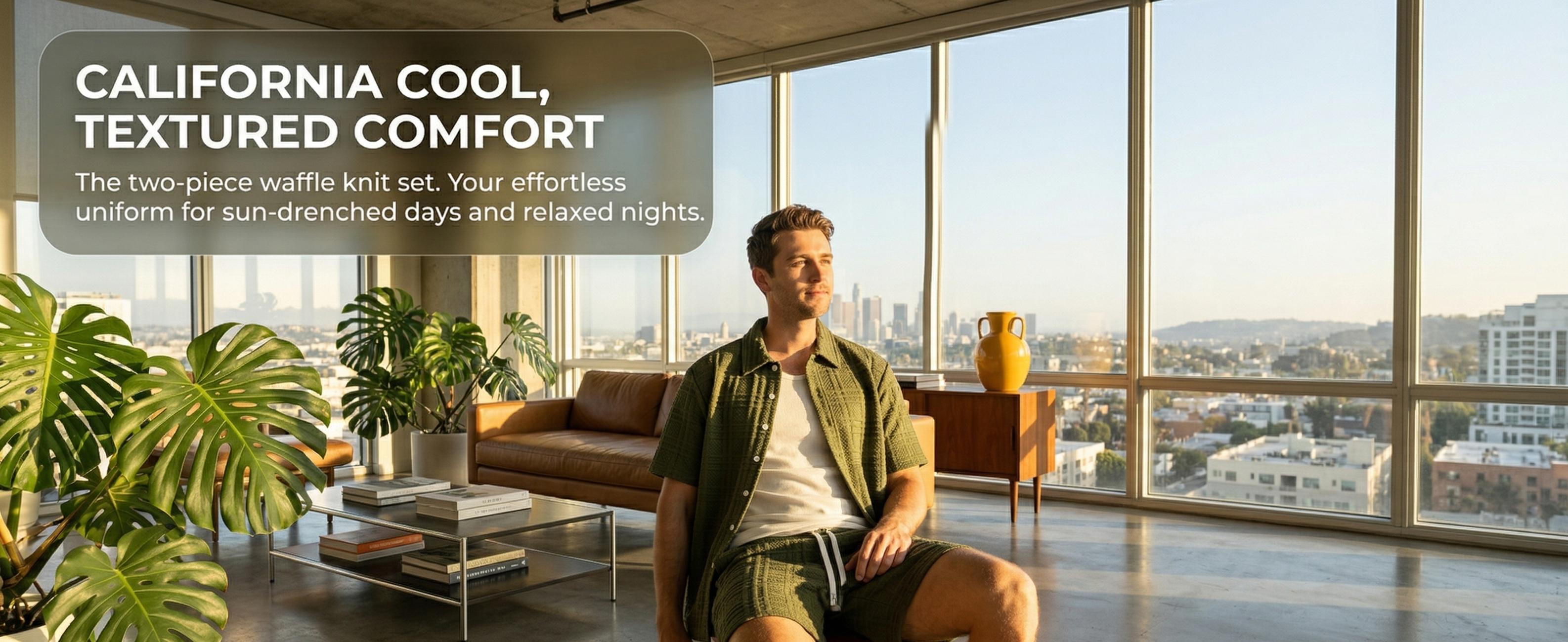 Men's 2 Piece Outfit, Textured Knit Button Down Shirt & Shorts Set for Summer