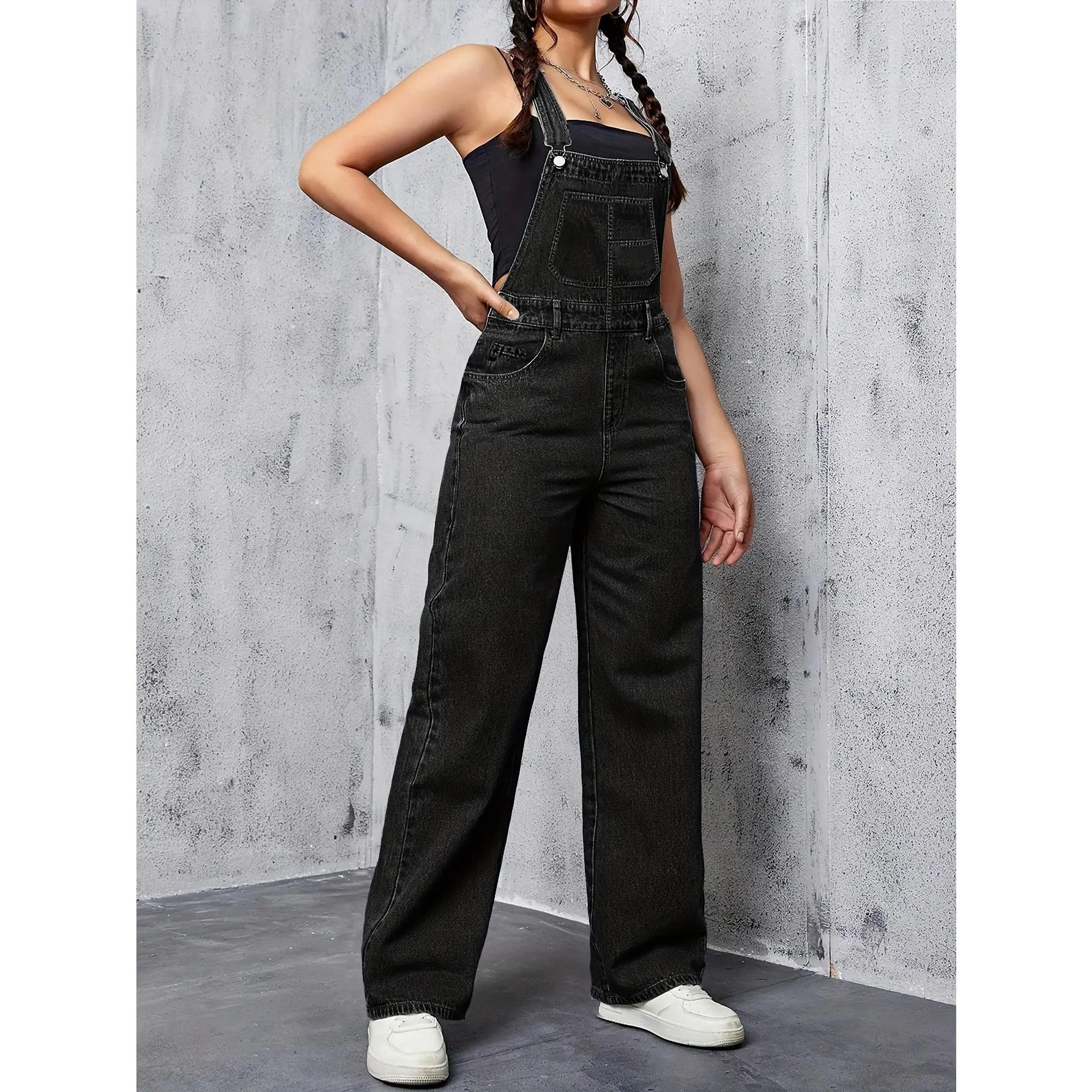 Women's fashionable Y2K casual loose denim overalls, workwear, jumpsuit, suitable for all seasons, 65% cotton