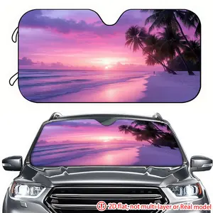 1pc pink purple seaside sunset car sunshade 2D high-definition printing, car sunshade effectively blocks sunlight, suitable for decorating the front windshield of General Motors, RVs, and trucks