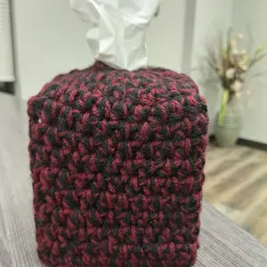 Tissue Box Holder - Red and Black Knitted Design for Home Decor and Office Use