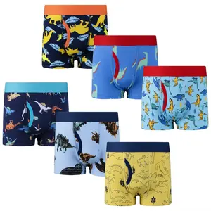 BIG ELEPHANT Boys' Boxer Briefs 6-Pack – Cute Print Cotton Underwear for Toddlers & Kids, Soft Breathable Boxer Shorts with Double-Layer Crotch, Ages 3-9