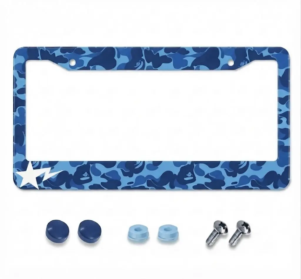 Blue Camo License Plate Frame | Hypebeast Car Accessory | Streetwear Aesthetic Auto Decor | Durable Metal Plate Holder