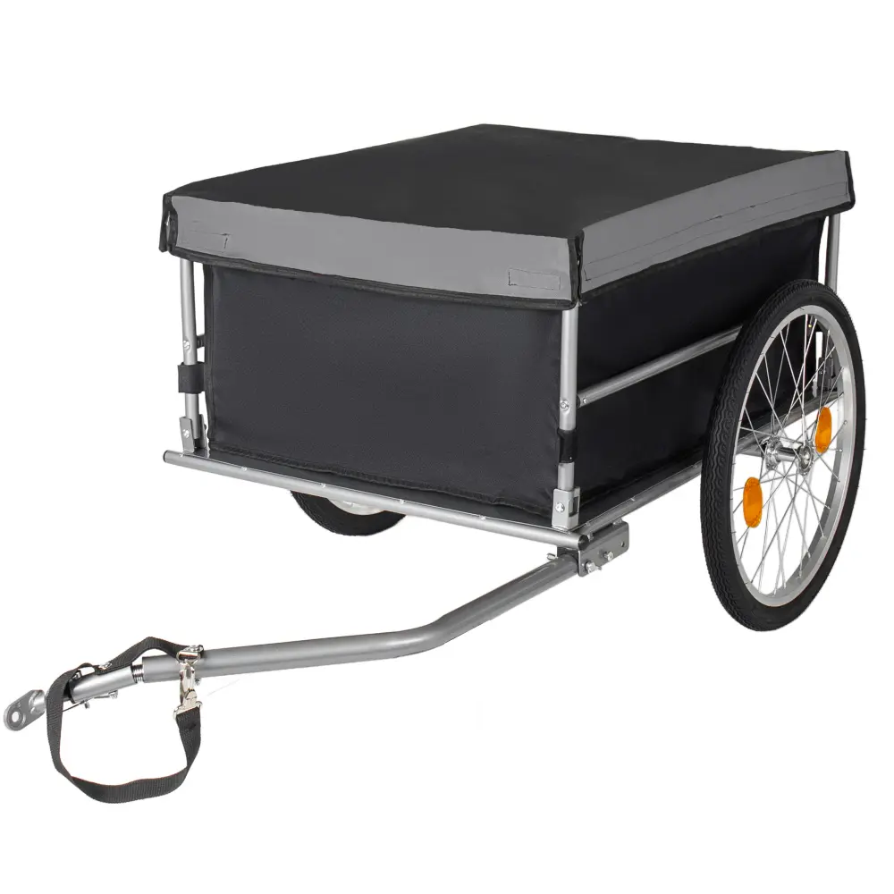 Heavy-Duty Foldable Bicycle Cargo Trailer with 20" Wheels, Quick-Release Folding Frame, Removable Weatherproof Cover, Bike Cart Wagon for Luggage, Tools & Groceries, Black & Gray