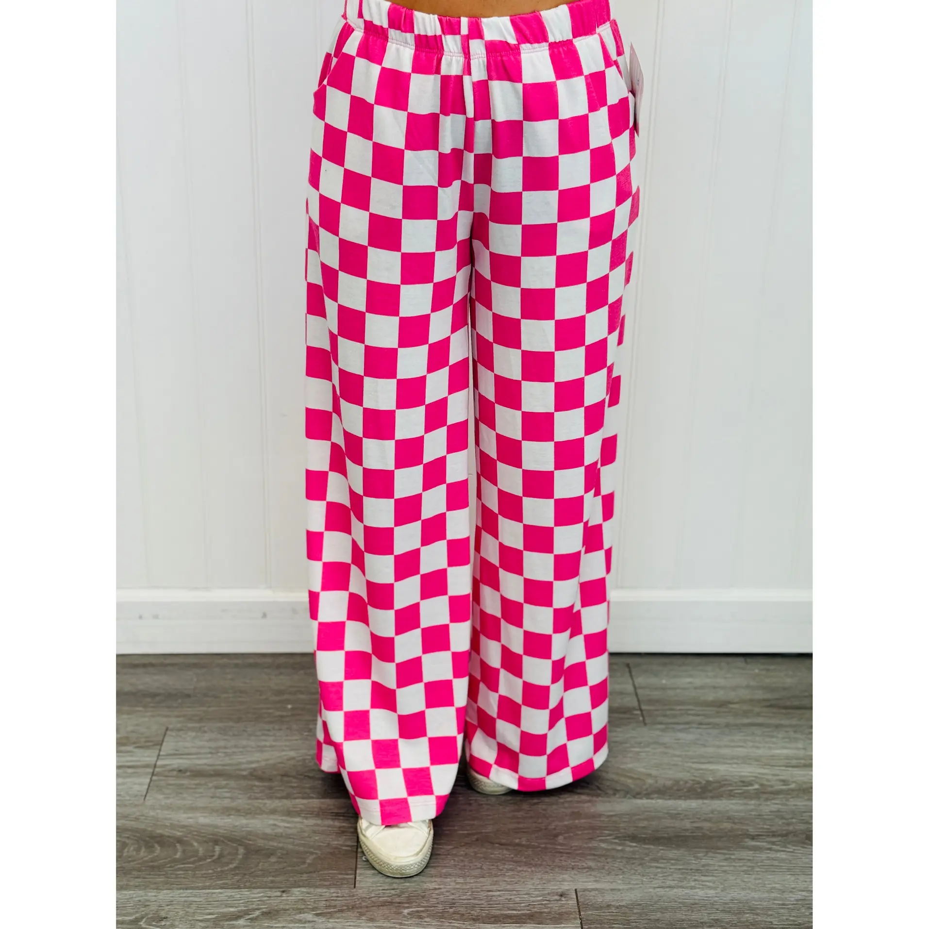 Pink/White Checkered Knit Pants (Reg & Plus)