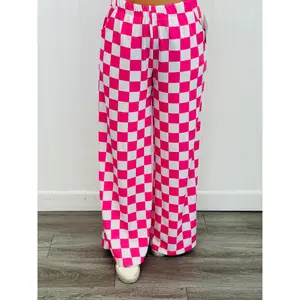 Pink/White Checkered Knit Pants (Reg & Plus)