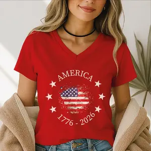 America 250th Anniversary VNeck Shirt, Patriotic USA Flag V-Neck Tee, 4th of July Independence Day Gift