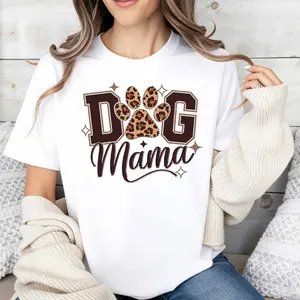 Casual Style Women's T-Shirt Dog Mama Leopard Paw Print Summer Outfit Gift For Dog Lovers