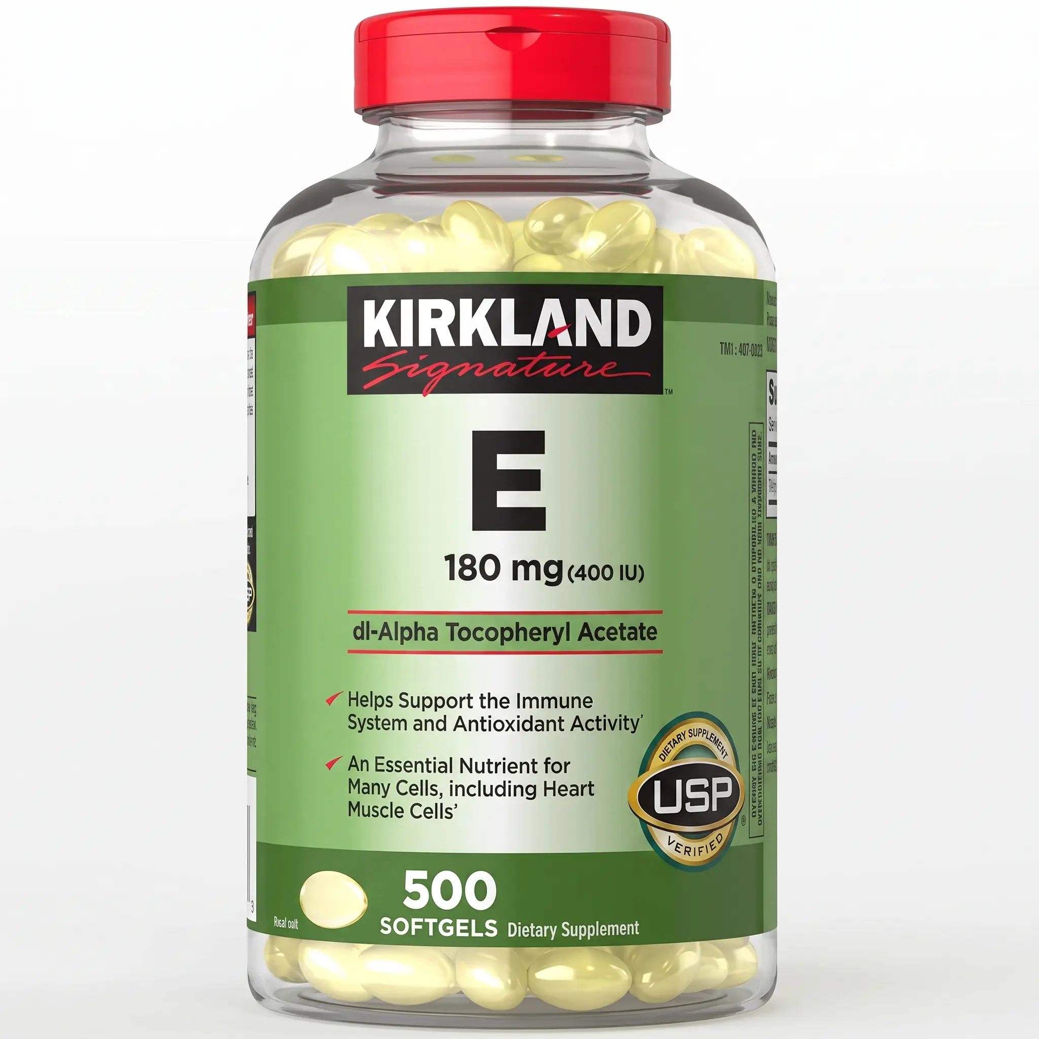 Kirkland Signature Vitamin E 180 mg 500 Softgels USP Certified Lactose-Free Dietary Supplement for Immune Support Antioxidant Healthcare