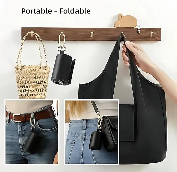 Chic Collapsible Tote Bag Keychain - Lightweight Bag with Keyclip, Foldable Compact Pouch, Minimalist Organizer, Ideal Gift for Women, Office Stationery Accessory, Home & Car Ready Fashionable Shopping Purse