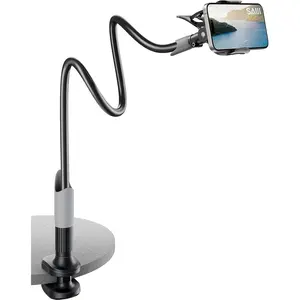 Gooseneck Bed Phone Holder, Flexible Long Arm Phone Mount for Desk, Clip Bracket Clamp Stand,  Stand, Mobile Cell Phone Stand Document Camera   (Black)